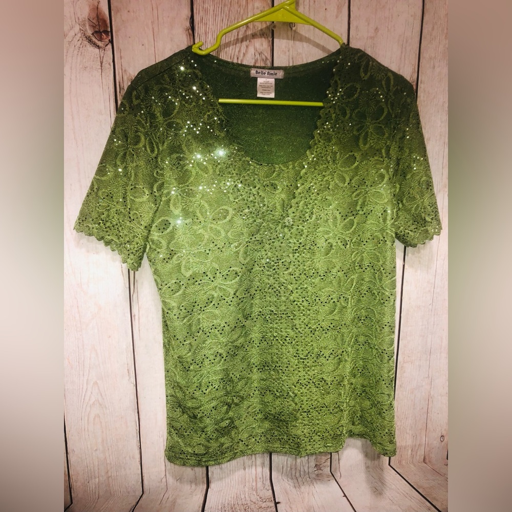 Belle Amie Medium Blouse With Front Insert Stretchy Green